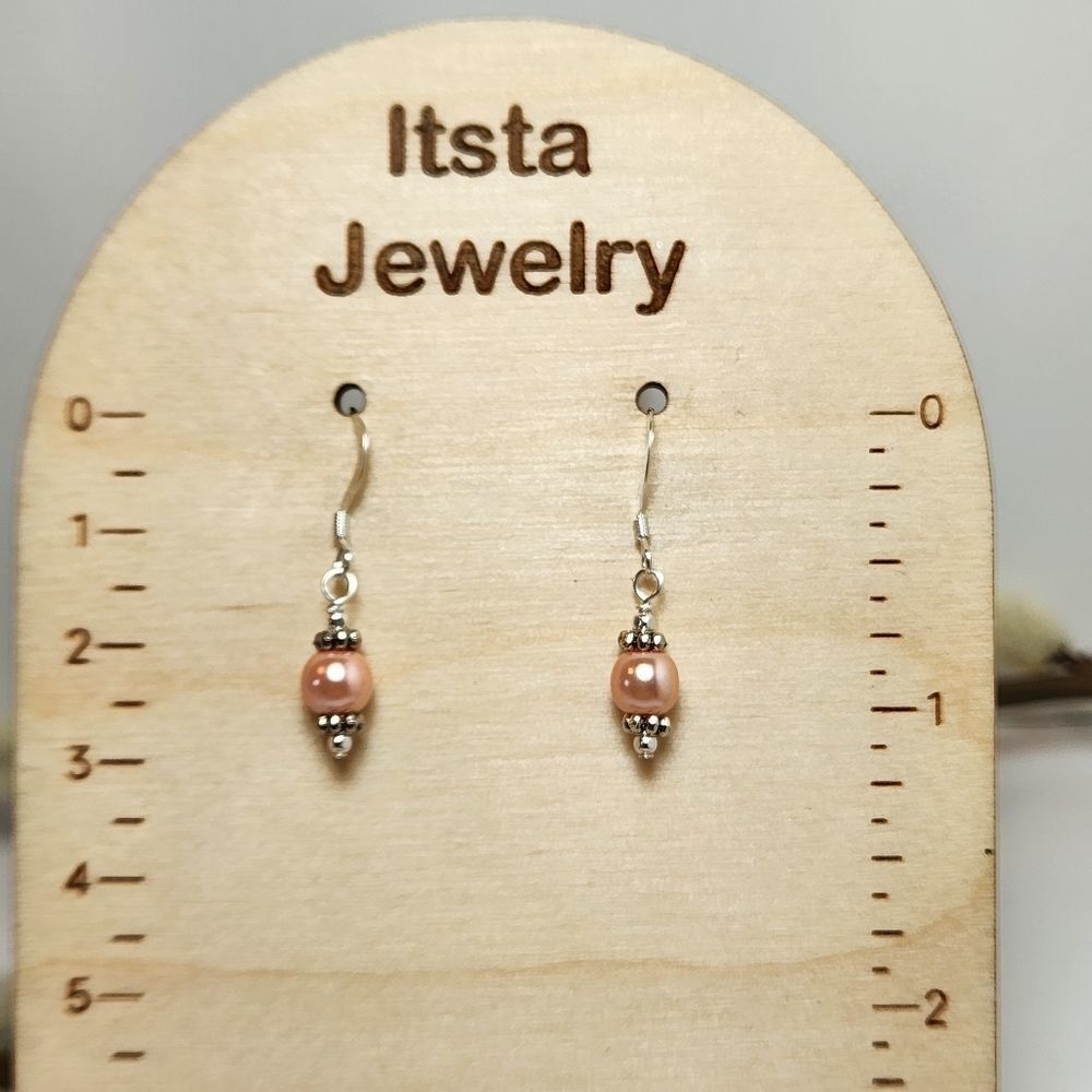 Peachy Pearl Earrings 6mm Czech Glass Pearls  Sterling Silver Earwires